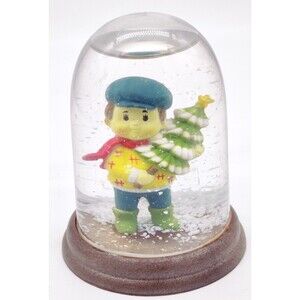 Vintage Christmas Snow Globe Dome Collectible 1970s? Boy With Tree Snowing Boots
